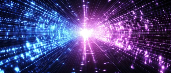 Fototapeta premium Digital data stream tunnel, glowing, futuristic, abstract background, tech website
