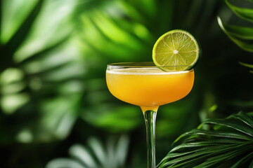Fototapeta premium Cocktail garnished with lime slice.