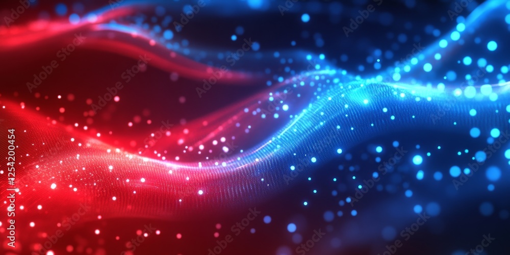 Poster red blue particle wave digital background