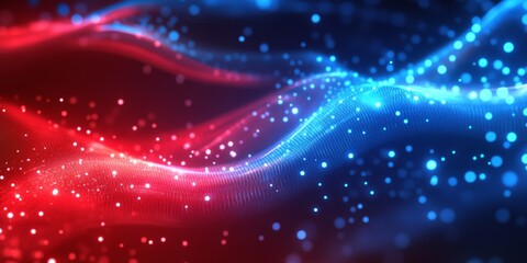 Fototapeta premium Red blue particle wave digital background