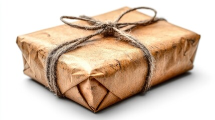 A neatly wrapped brown package tied with twine, suggesting a gift or shipment.