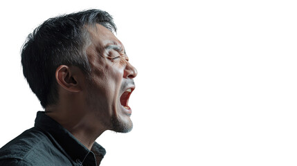 Fototapeta premium Stressed asian man screaming with transparent background