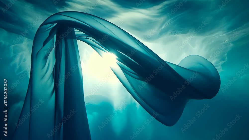Poster flowing fabric creates mesmerizing patterns under sunlight in a serene underwater setting