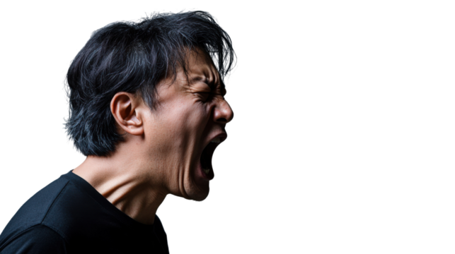 Asian man screaming with transparent background