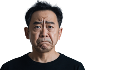 Sad asian man making a disappointed face on a transparent background