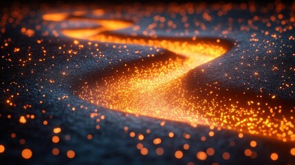 Abstract Flowing Lava Stream With Glowing Particles