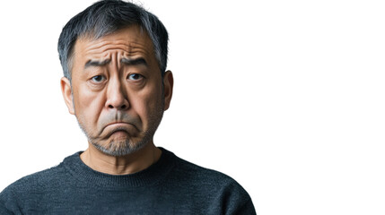 Obraz premium Sad senior man making a disappointed face on transparent background