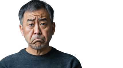 Sad senior man making a disappointed face on transparent background