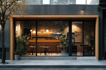 Cozy coffee shop interior urban setting photography modern environment street view lifestyle