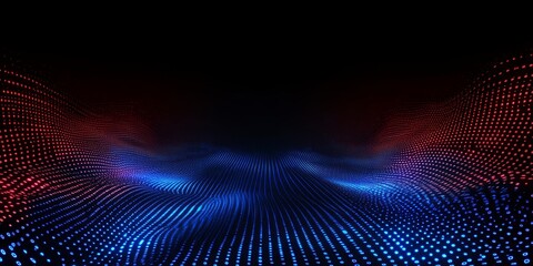 Obraz premium Abstract red blue digital wave, dark background, tech presentation