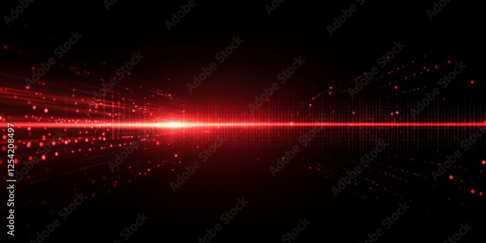 Poster Red light streak, digital particles, dark background, tech design