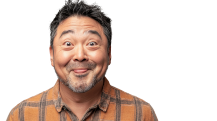 Asian man making funny face with transparent background