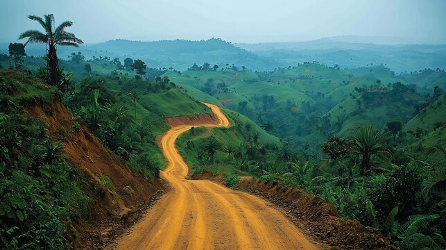 Stark contrast between African natural landscapes and colonial exploitation with native populations working in mines and on plantations overseen by colonizers
