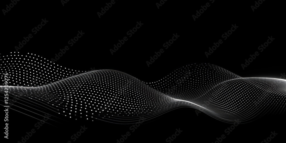 Poster abstract wave digital particles dark background