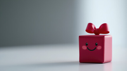 cute red gift box with smiling face and bow, perfect for celebrations