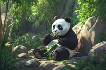 Obraz premium panda eating bamboo