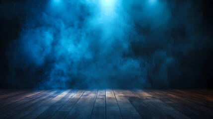 Mystical Blue Smoke Over Wooden Floor