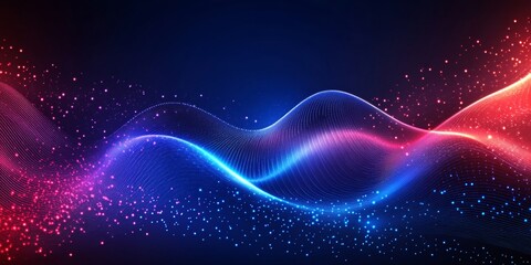 Obraz premium Red blue digital wave flow, dark background, particle effect, tech design