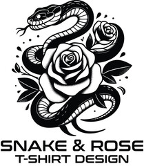 Snake And Rose Vector T Shirt Design