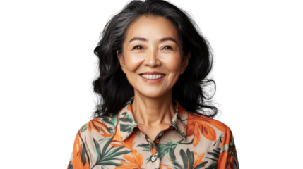 Smiling senior asian woman with transparent background