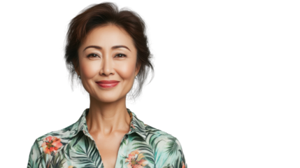 Smiling asian woman posing on transparent background