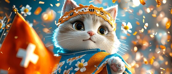 A delightful representation of a kitten's festive spirit