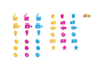 set of colorful cinema icons