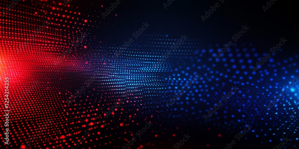 Poster Red blue digital wave data flow background