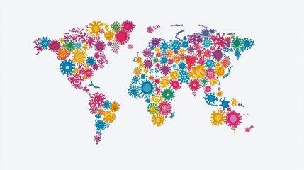 Fototapeta premium Virus floating on world map flat design front view, Epidemiology illustration Front view Bright.