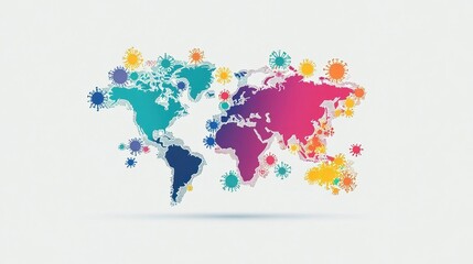 Virus floating on world map flat design front view, Epidemiology illustration Front view Bright.