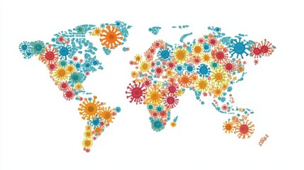 Obraz premium Virus floating on world map flat design front view, Epidemiology illustration Front view Bright.