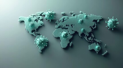 Virus floating on world map flat design front view, Epidemiology illustration Front view Bright.