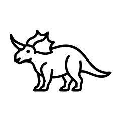 Fototapeta premium Black and white illustration of a triceratops dinosaur with horns and frill.