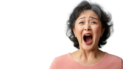 Shocked senior woman shouting with transparent background