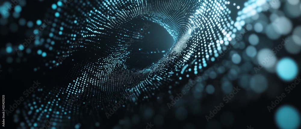 Poster abstract swirling data tunnel, bokeh background, digital art