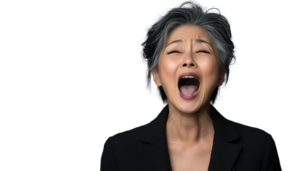 Senior businesswoman shouting with transparent background