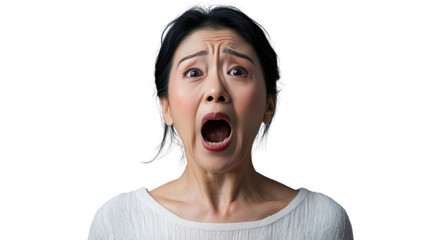 Shocked mature woman screaming with transparent background
