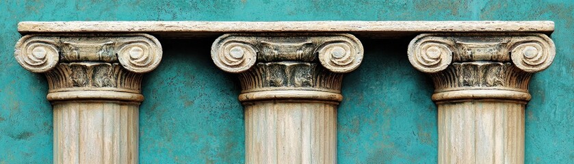 Naklejka premium Classic Columns Against Teal Background