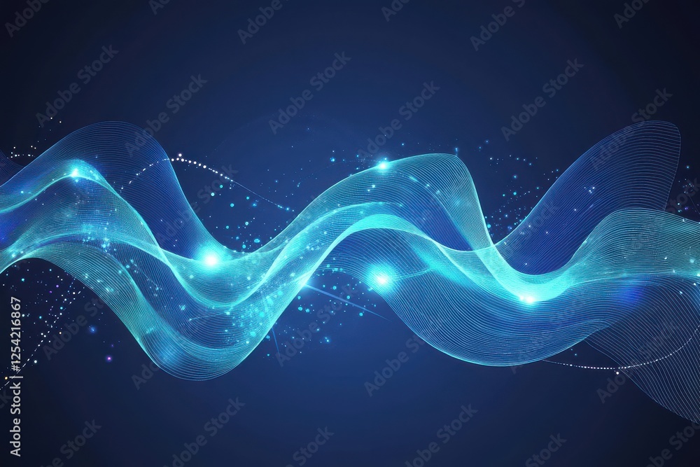 Poster abstract wireless technology concept with smooth shapes and bright cyan lighting on a dark backgroun