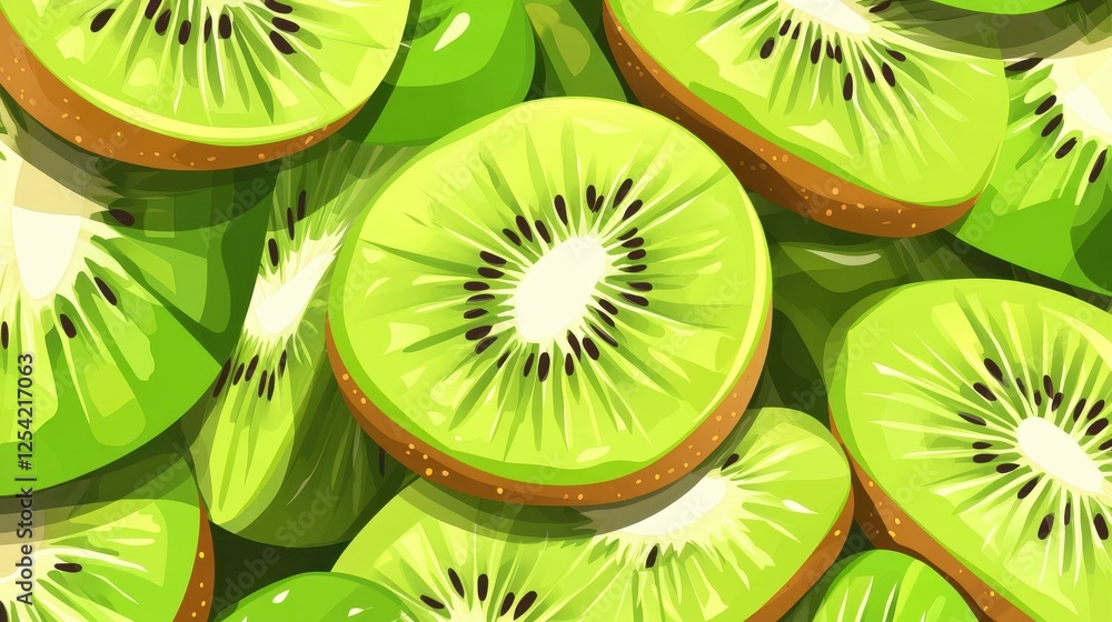 Poster fresh, vibrant kiwi slices create a fun and fruity background. perfect for adding a pop of color to 
