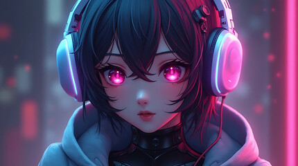 young woman with headphones