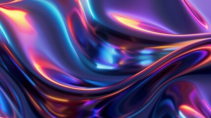 3D Cover. Abstract fluid iridescent holographic neon curved wave in motion colorful background