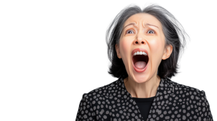 Angry senior woman shouting with transparent background