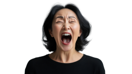 Angry asian woman shouting with transparent background