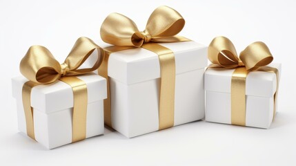 Elegant gift box adorned with a shiny gold ribbon, perfect for special occasions and celebrations against a clean, white backdrop.
