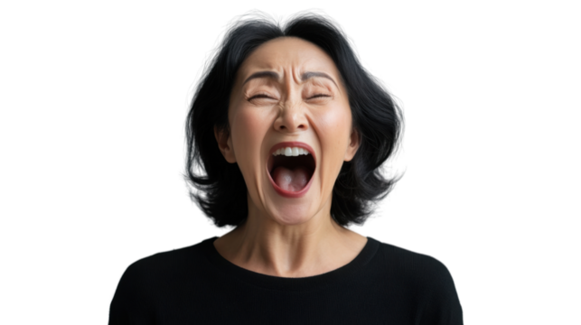 Angry asian woman shouting with transparent background