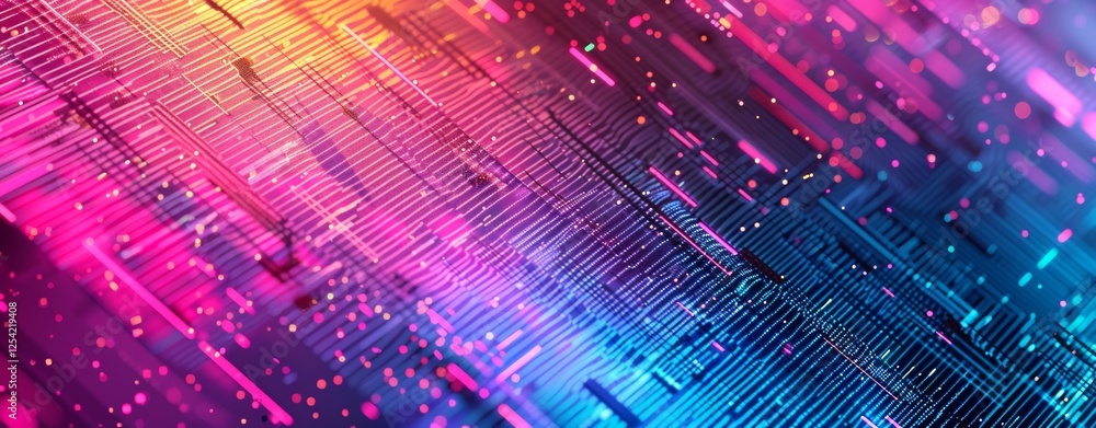 Poster A dynamic digital background with colorful lights and intricate data patterns, creating a stunning visual effect