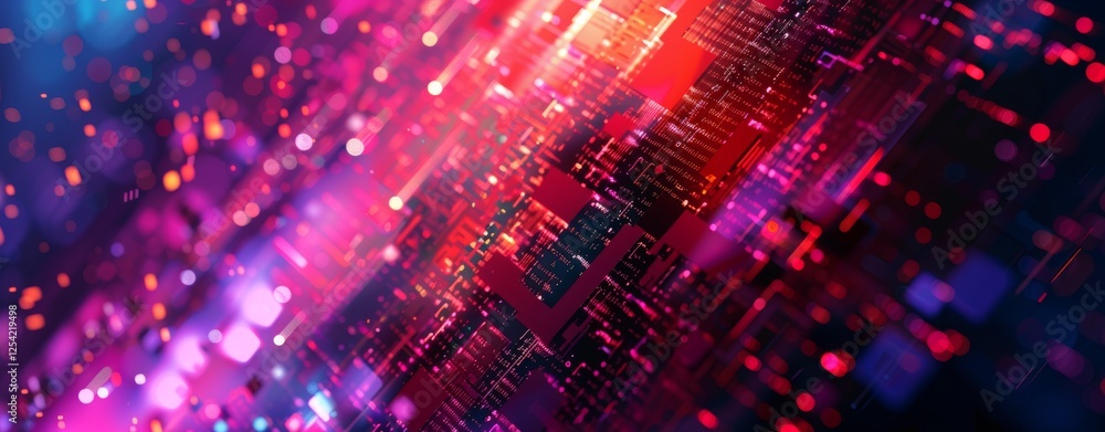 Poster A dynamic digital background with colorful lights and intricate data patterns, creating a stunning visual effect