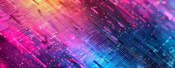 A dynamic digital background with colorful lights and intricate data patterns, creating a stunning visual effect