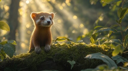 Red Panda Cub in Forest Sunlight